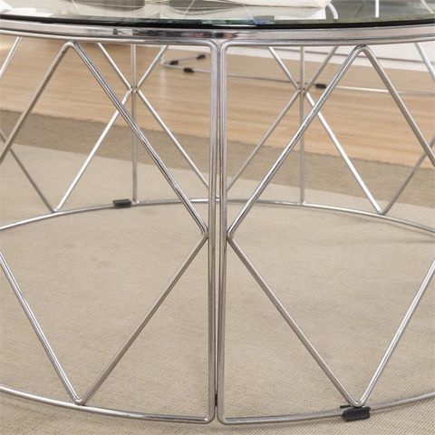 Bowery Hill Contemporary Glass Top Round Coffee Table In Chrome ... pertaining to Styling Inspiration With Bowery Hill Contemporary Nesting Tables